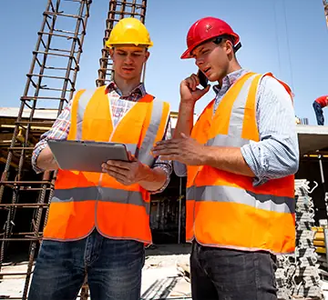 Técnicos da SP Formas acompanhando a obra com tablet